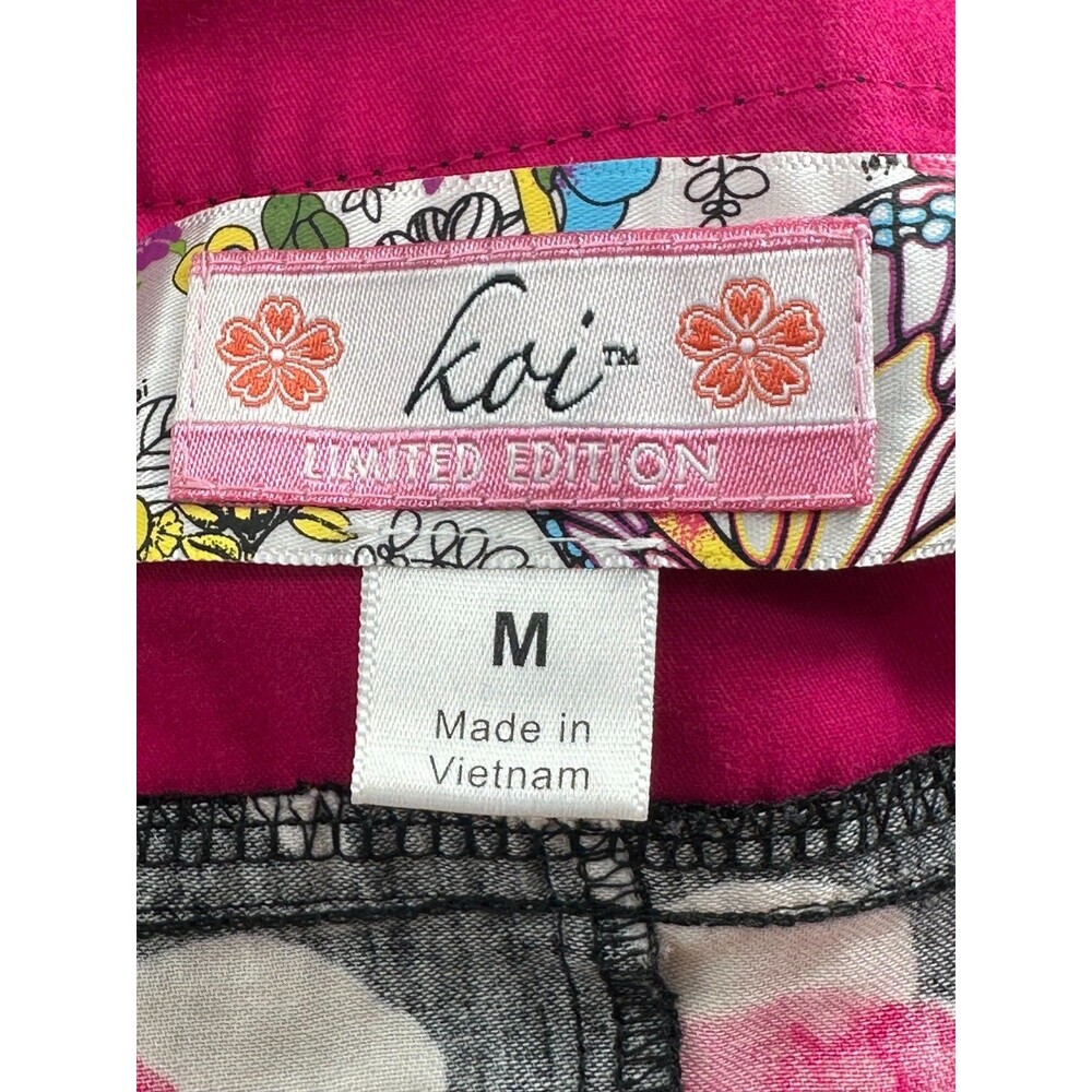 Koi Limited Edition Scrub Jacket Black Pink Abstract Poppy Floral Graphic Size M - Picture 7 of 8